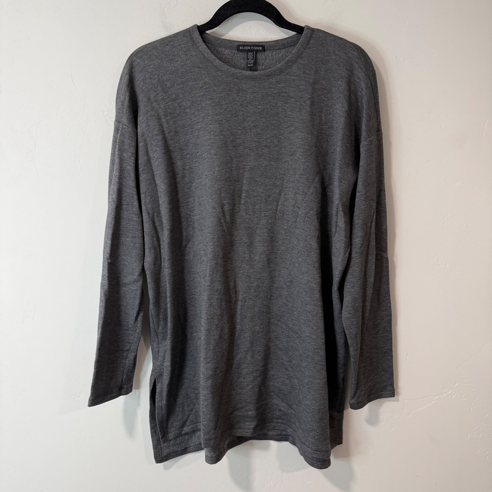 Eileen Fisher Womens Tunic Top XS Gray Excellent Long Sleeve Tencel Spandex